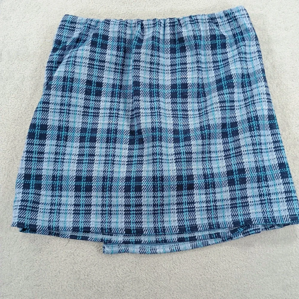 Knit Works Girls Plaid Skort Blue Medium 10-12 Side Buckle Accents